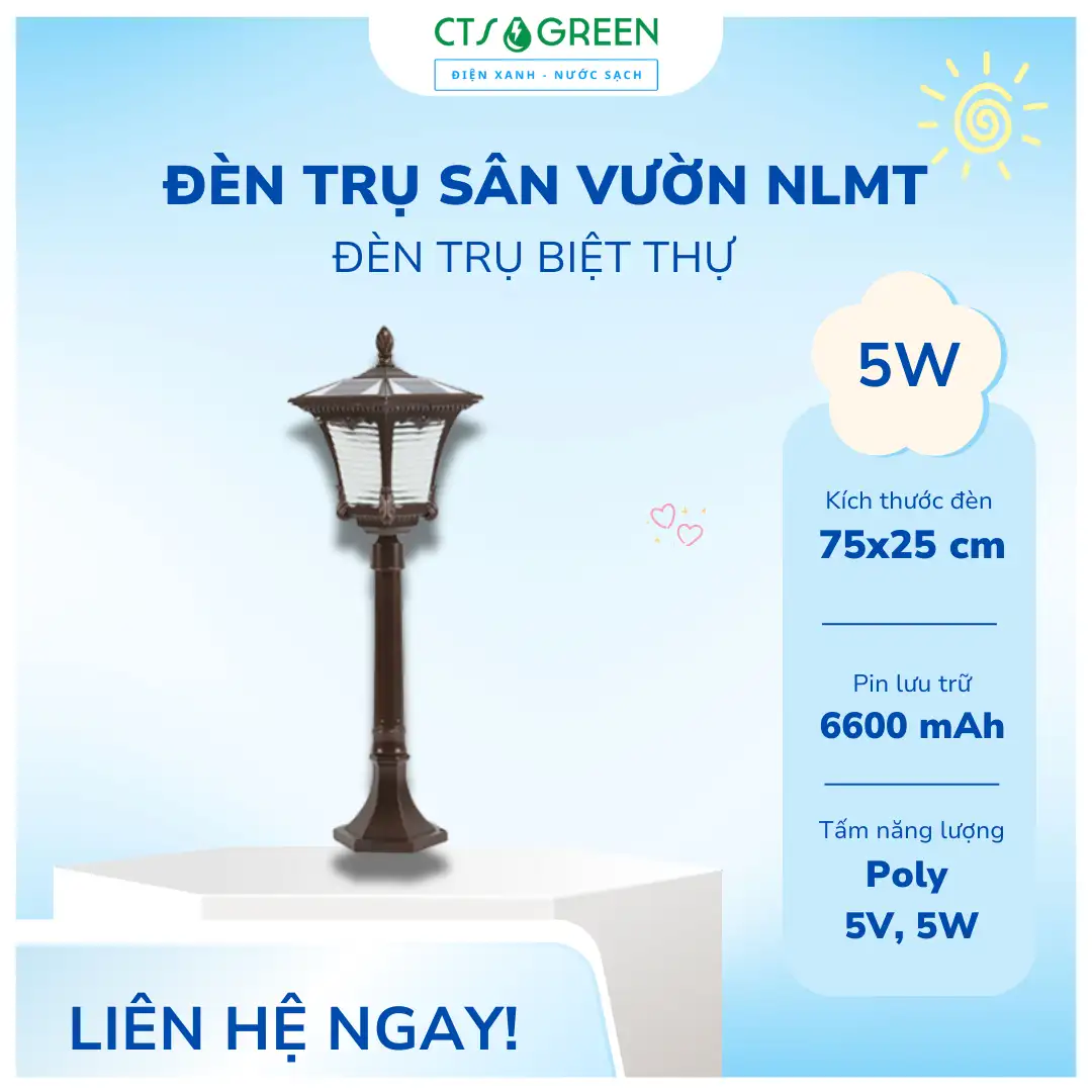 Đèn trụ sân vườn năng lượng mặt trời biệt thự TS21D
