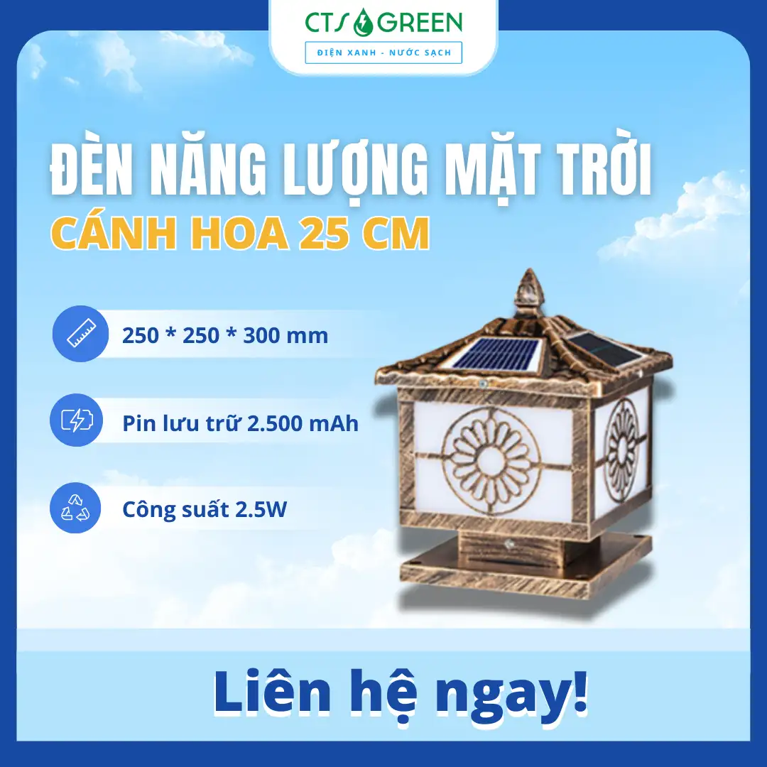 Đèn trụ cổng năng lượng mặt trời cánh hoa TC15S - 2V