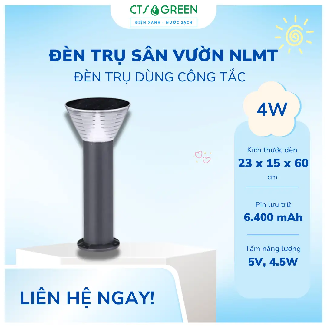 Đèn trụ sân vườn năng lượng mặt trời dùng công tắc TS06D-1 [60cm]