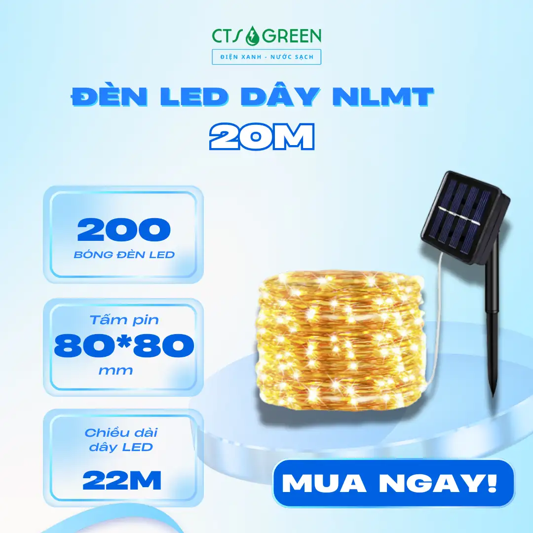 Đèn LED dây năng lượng mặt trời trang trí sân vườn 20M giá rẻ