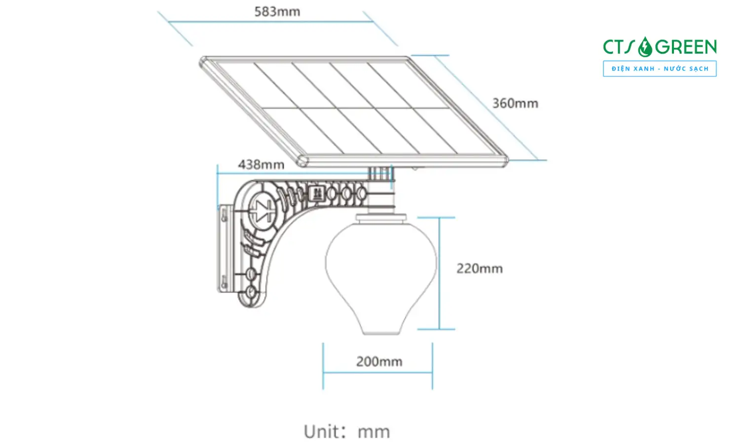 Đèn sân vườn năng lượng mặt trời 15W Euler Energy 5819 Đèn sân vườn năng lượng mặt trời 15W Euler Energy