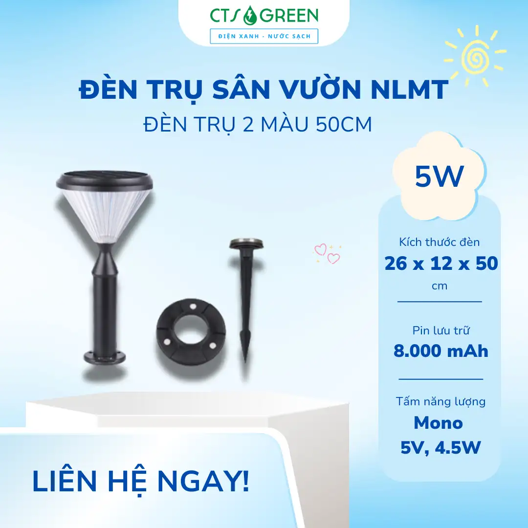 Đèn trụ sân năng lượng mặt trời 2 màu 50cm TS07D [Tích hợp chân cắm đất]