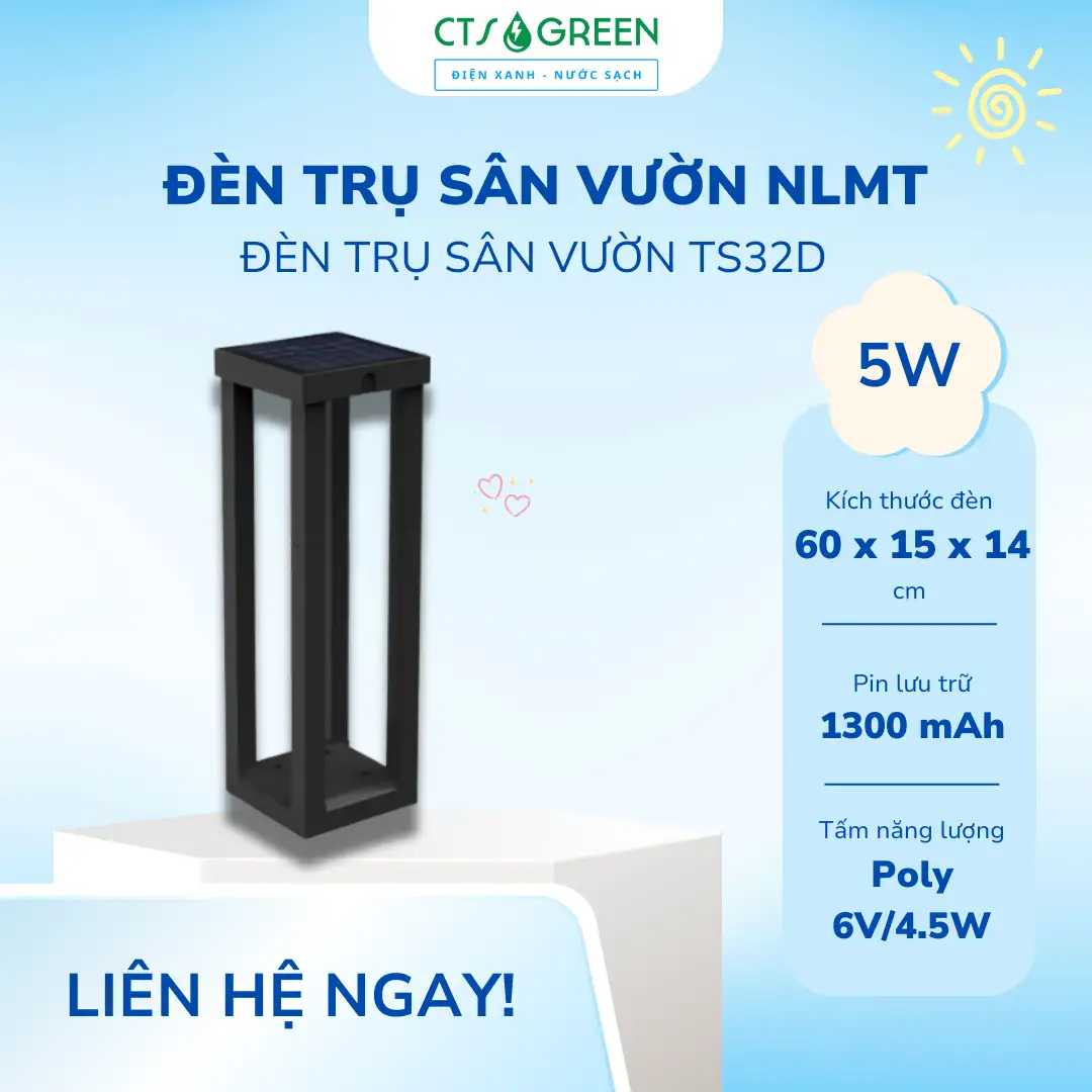 Đèn năng lượng mặt trời trụ sân vườn TS32D 5065 Đèn năng lượng mặt trời trụ sân vườn TS32D
