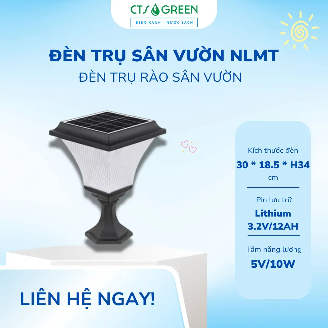 Đèn trụ rào sân vườn năng lượng mặt trời TS34TR