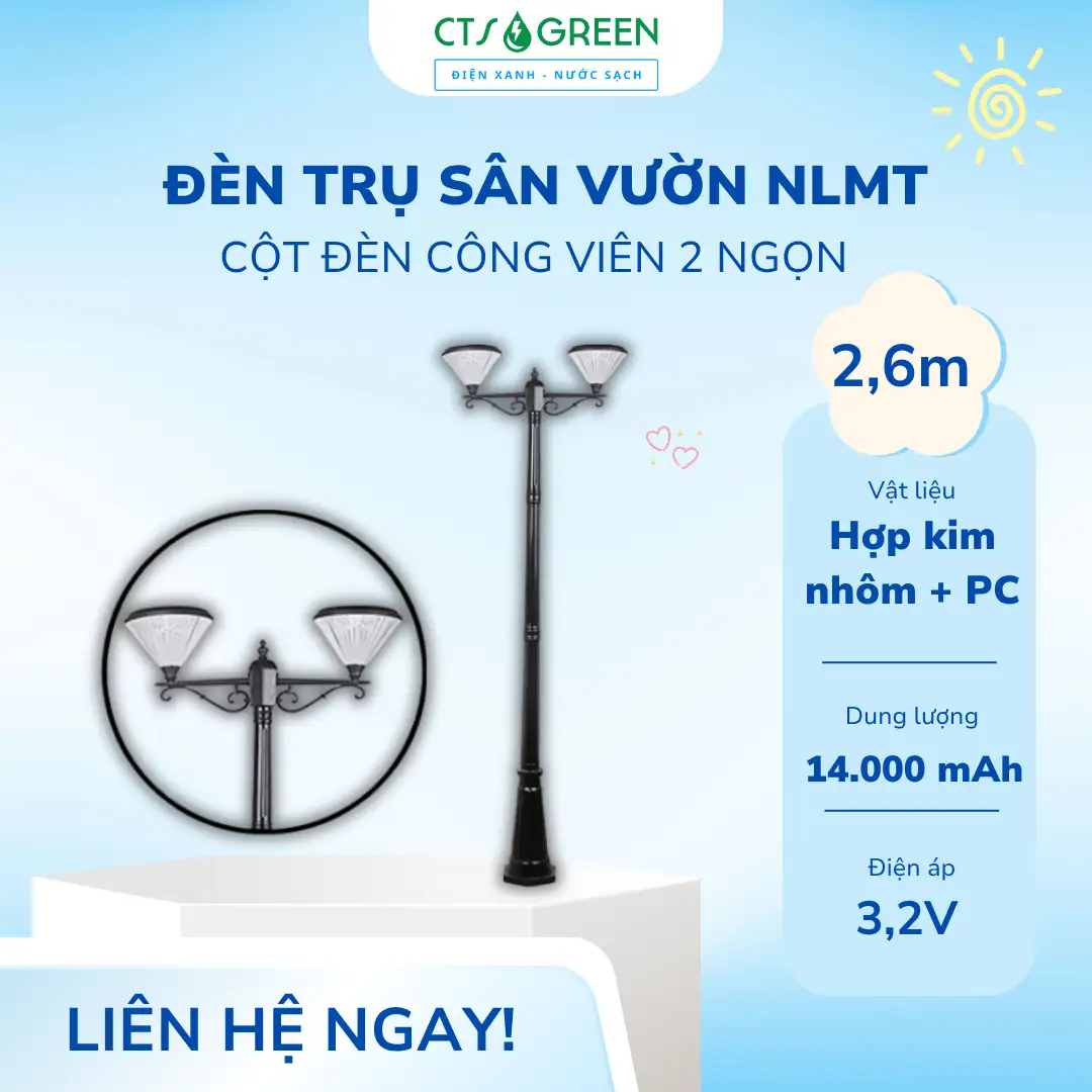 Cột đèn công viên 2 ngọn năng lượng mặt trời CV - 2037 5449 Cột đèn công viên 2 ngọn năng lượng mặt trời CV - 2037