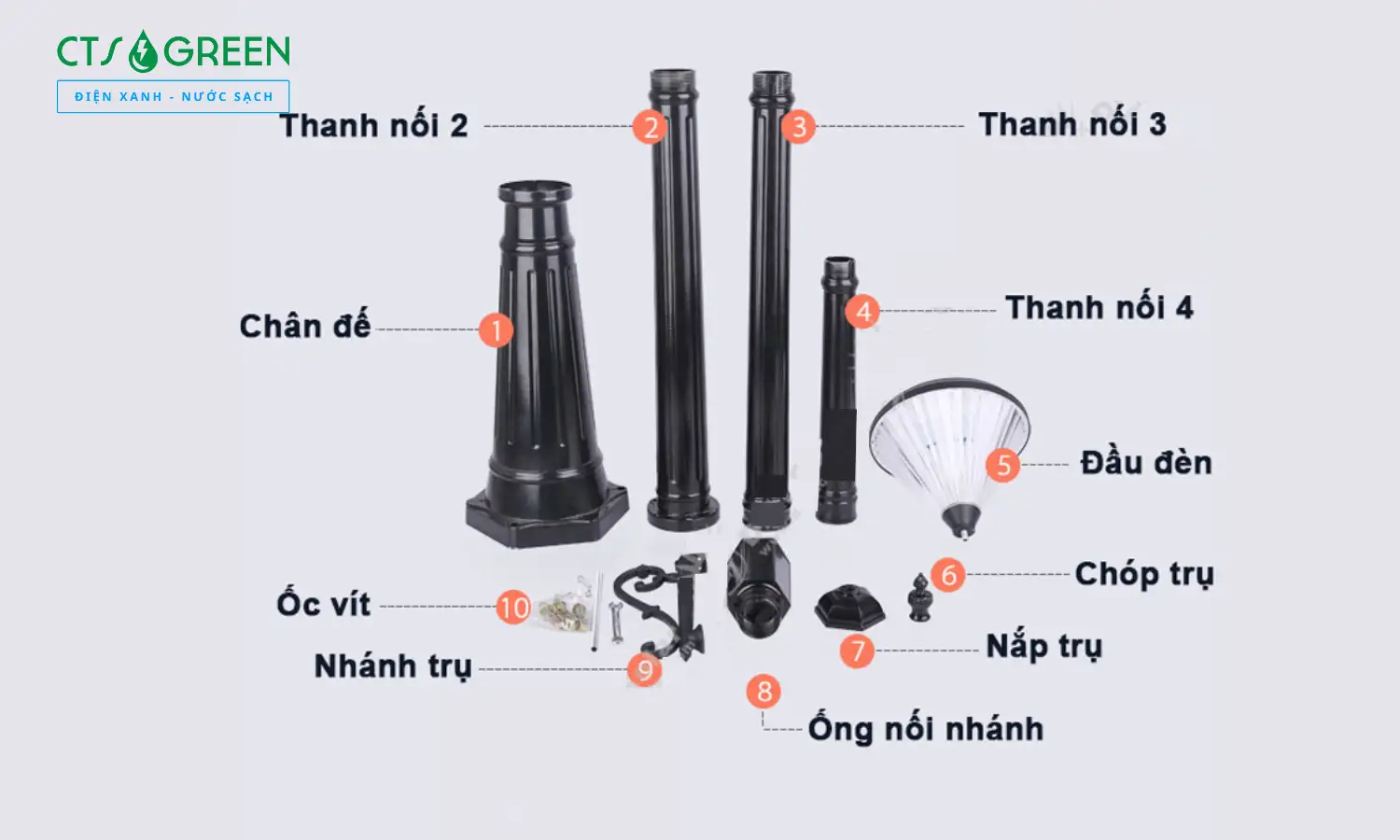 Đèn trụ công viên 3 ngọn CV - 3037 cao 2.6m, chụp đèn kim cương