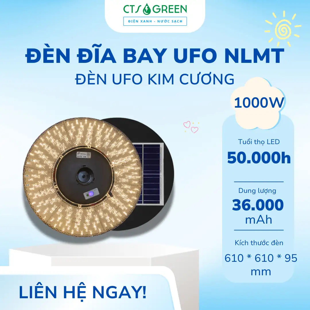Đèn đĩa bay UFO kim cương năng lượng mặt trời 3 màu ánh sáng [UFO - 1000KC/3M]