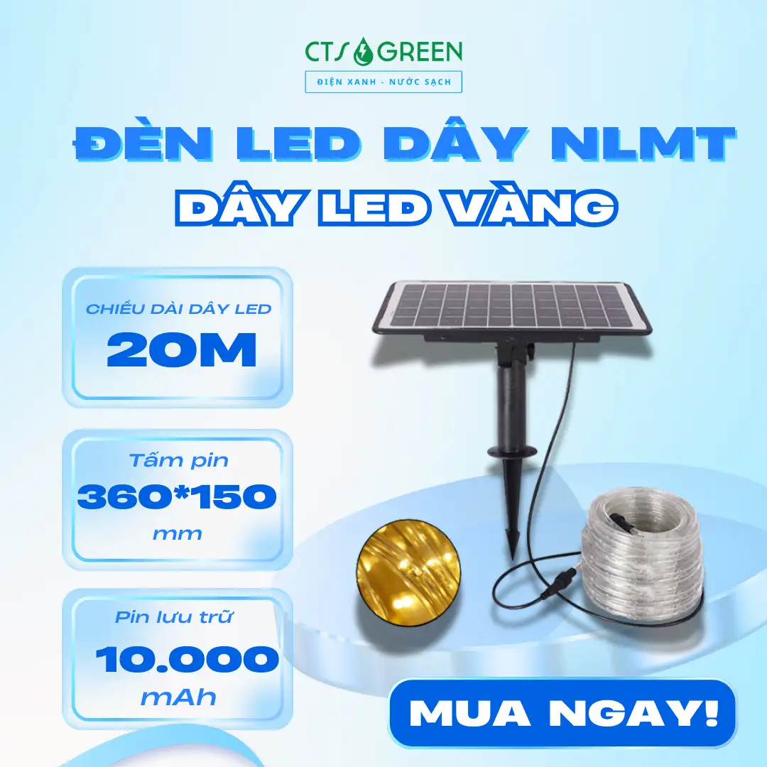 Dây LED vàng năng lượng mặt trời 20m LD22 - 20V