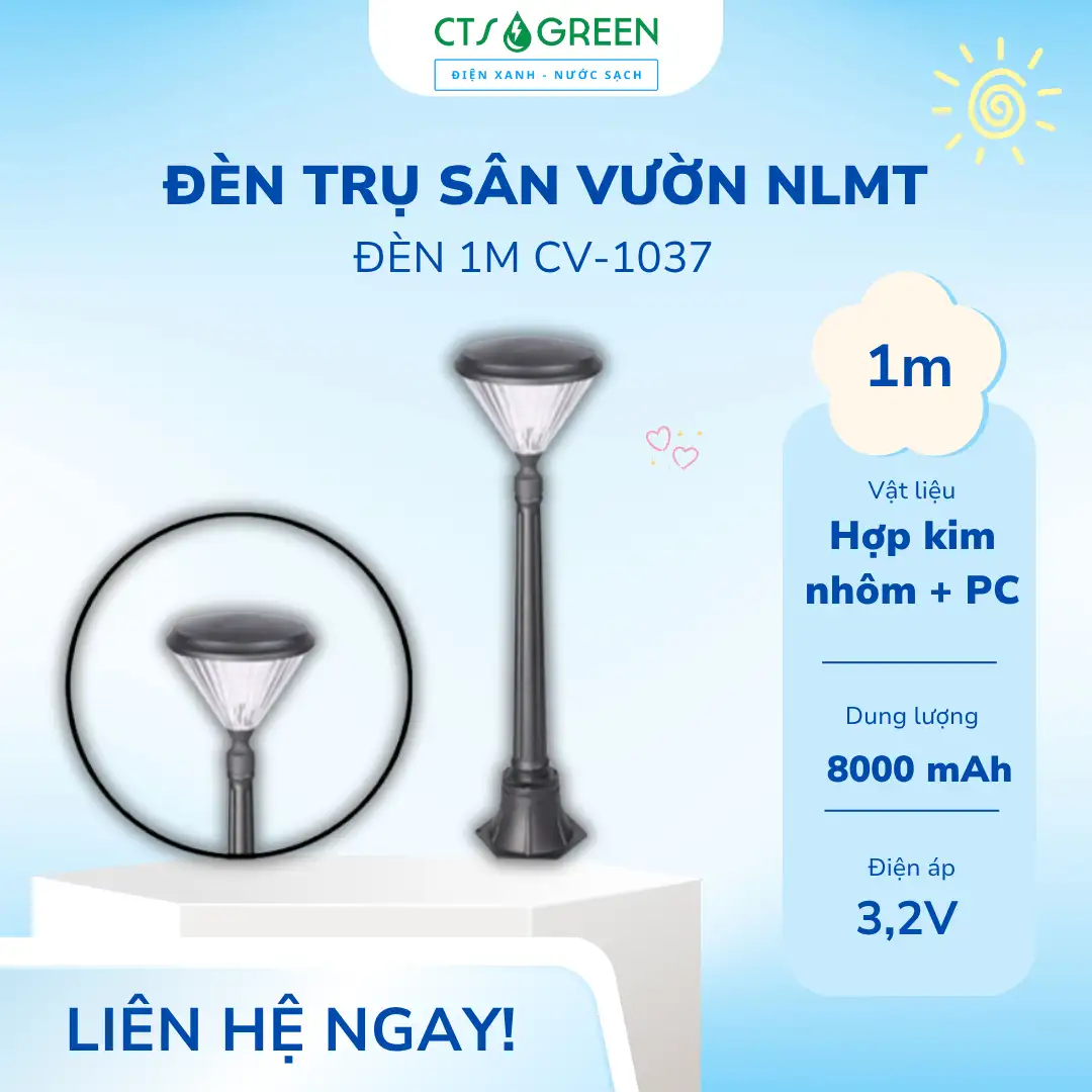 Đèn trụ công viên năng lượng mặt trời 1m CV - 1037