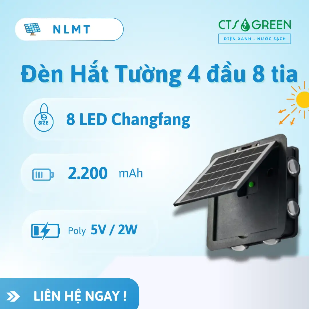 Đèn hắt tường 4 đầu 8 tia năng lượng mặt trời HT08 - RGB