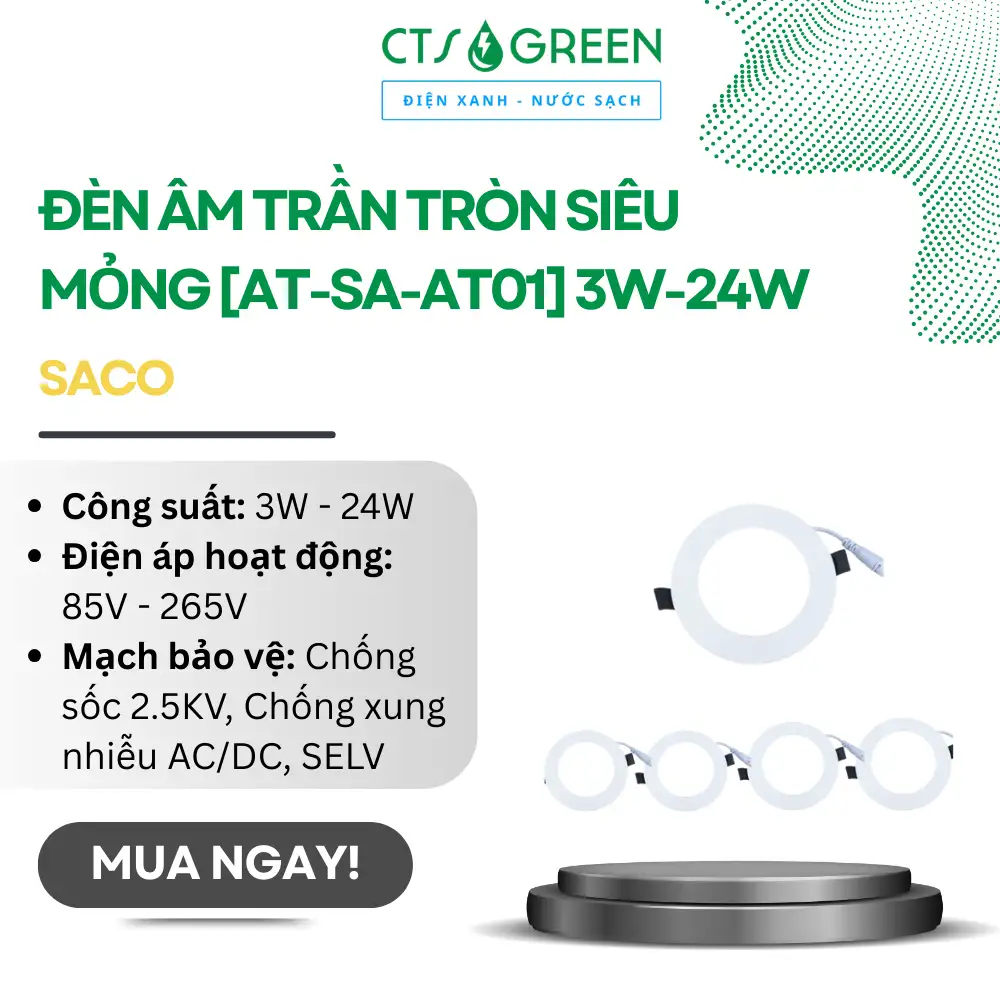 Đèn âm trần tròn siêu mỏng [AT-SA-AT01] 3W-24W | Saco