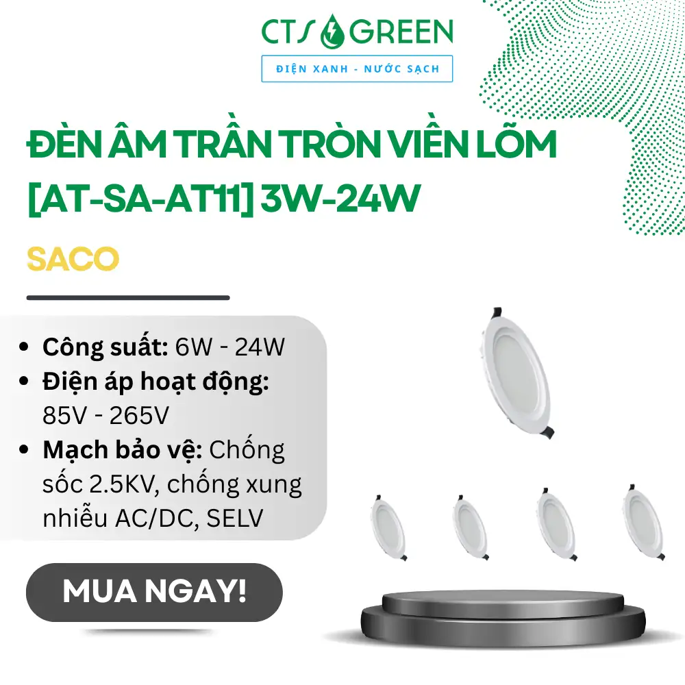 Đèn âm trần tròn viền lõm [AT-SA-AT11] 3W-24W | Saco