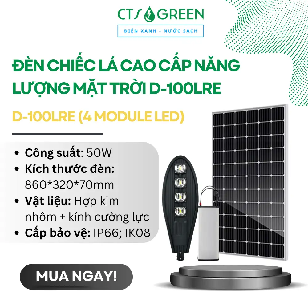 Đèn chiếc lá cao cấp năng lượng mặt trời D-100LRE (4 Module LED)