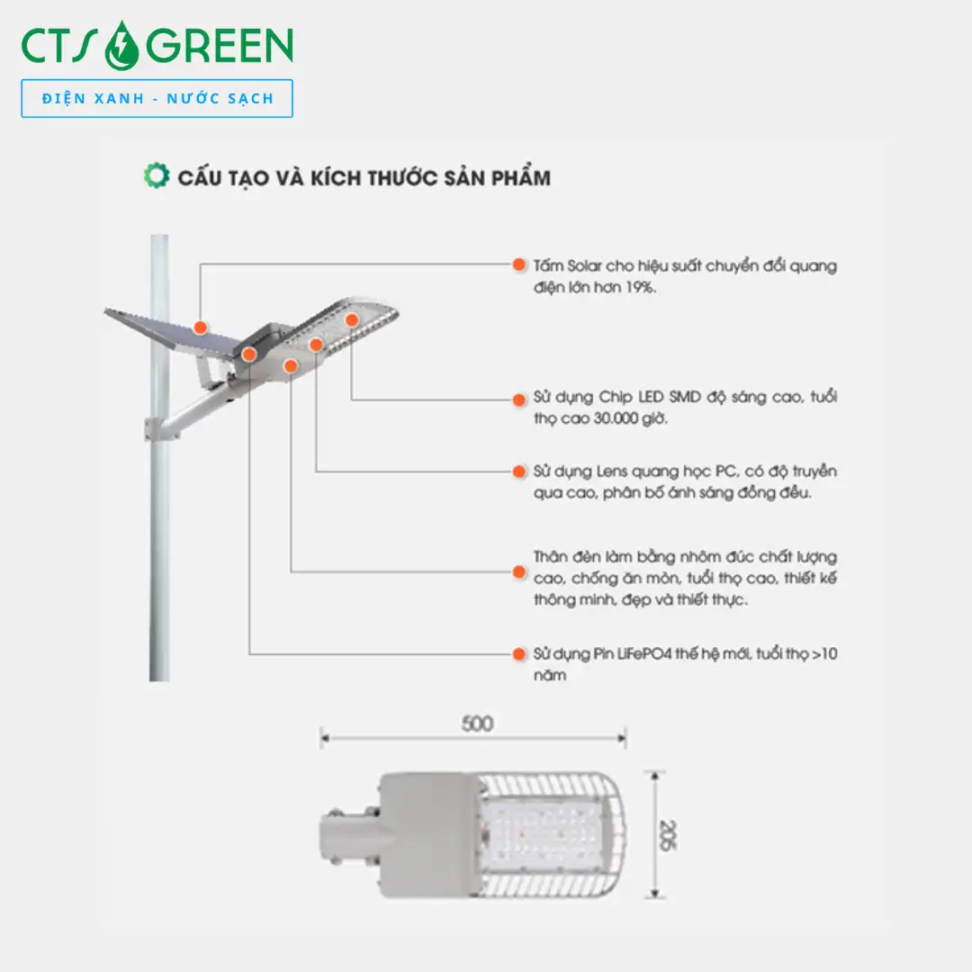 Đèn đường LED năng lượng mặt trời CSD01.SL.RF 35W 5050 Đèn đường LED năng lượng mặt trời CSD01.SL.RF 35W