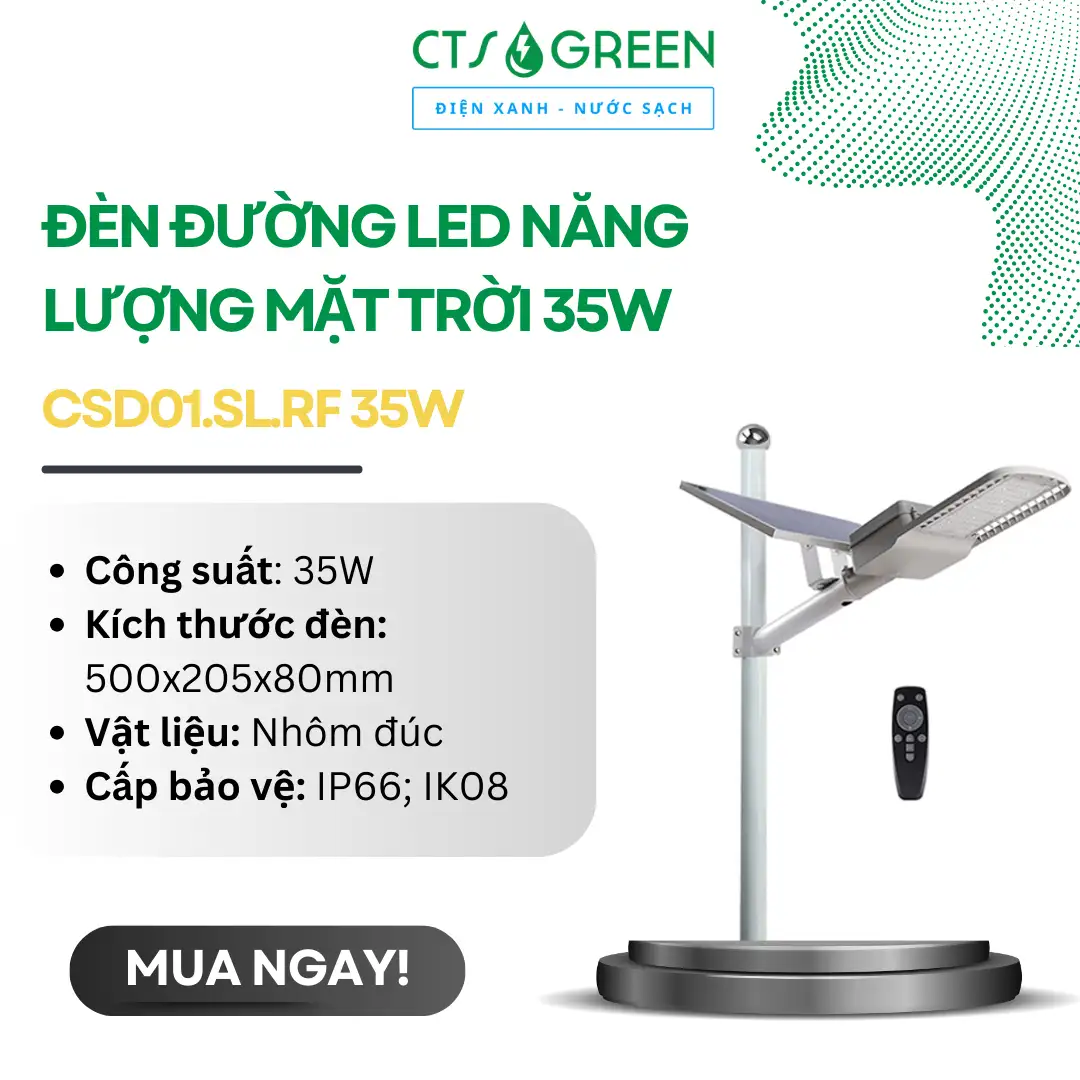 Đèn đường LED năng lượng mặt trời CSD01.SL.RF 35W 5050 Đèn đường LED năng lượng mặt trời CSD01.SL.RF 35W