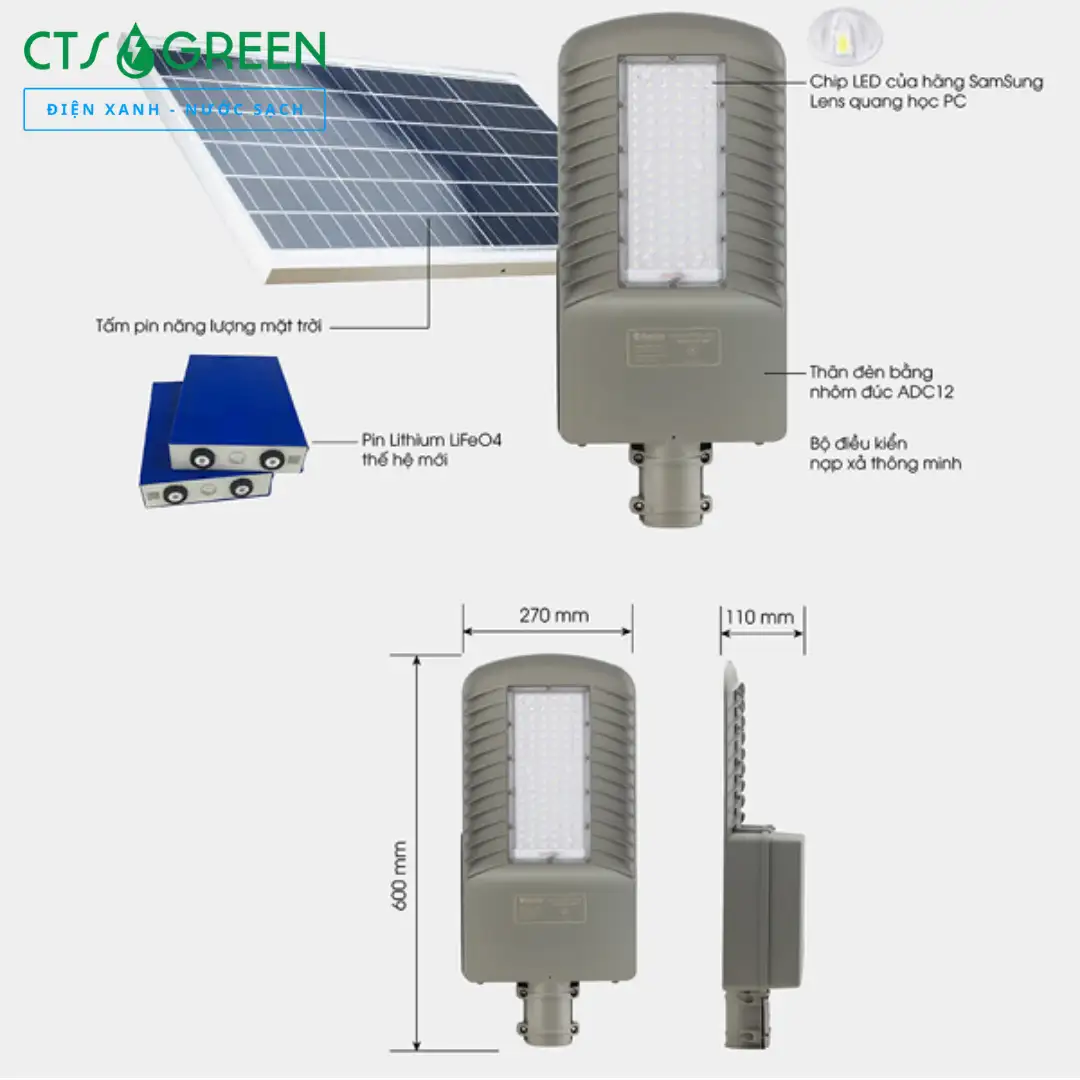 Đèn đường LED năng lượng mặt trời CSD02.SL.RF 50W 5096 Đèn đường LED năng lượng mặt trời CSD02.SL.RF 50W