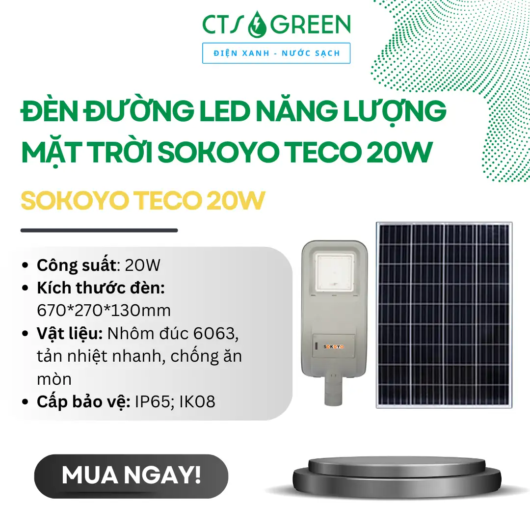 Đèn đường LED năng lượng mặt trời SOKOYO TECO 20W - All in Two