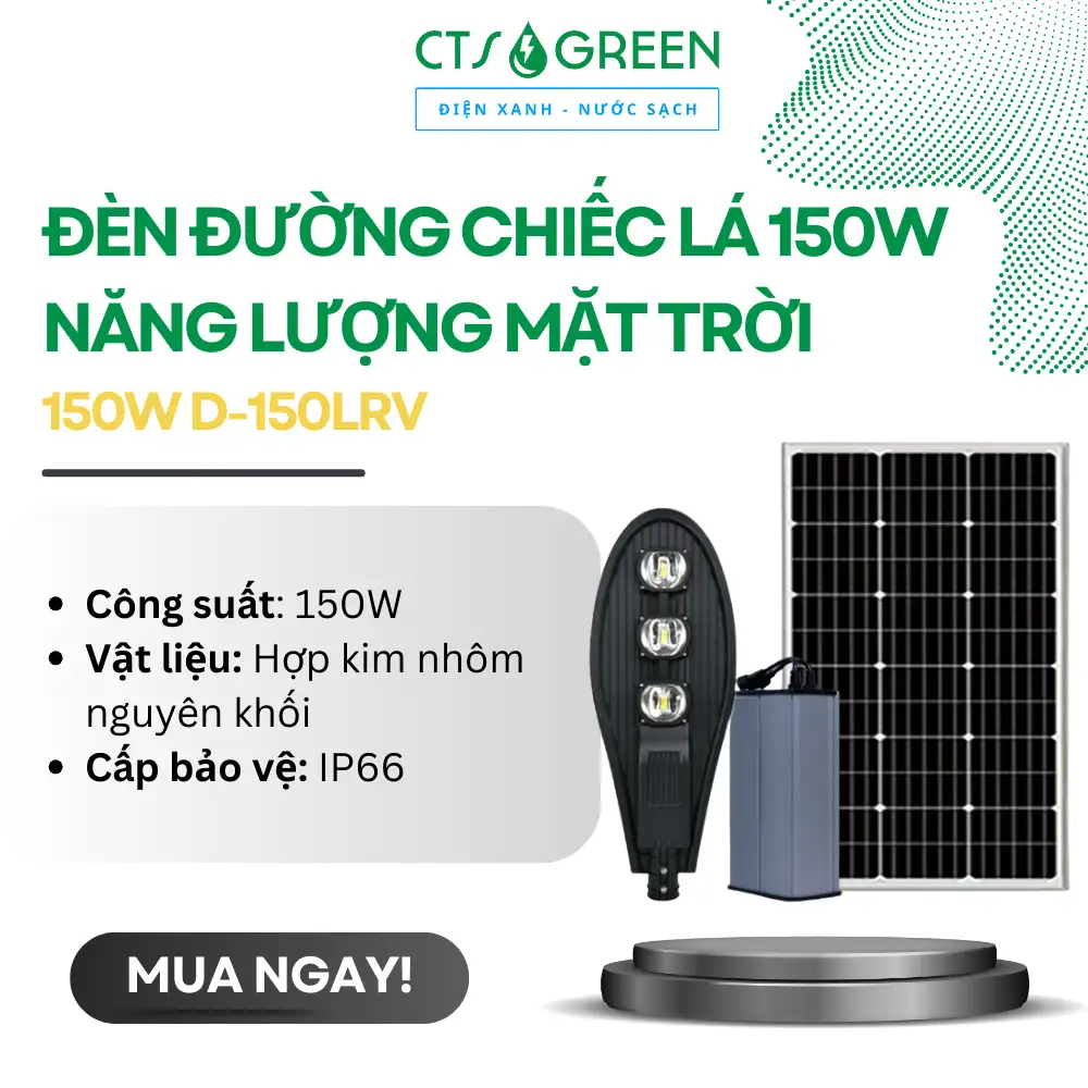Đèn đường chiếc lá 150W năng lượng mặt trời D-150LRV