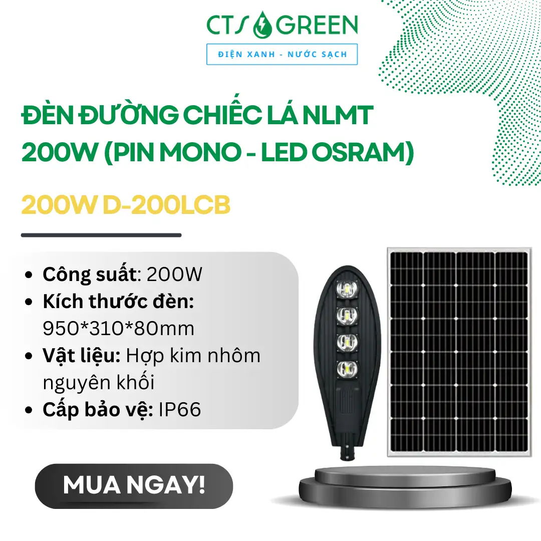 Đèn đường chiếc lá NLMT 200W cao cấp D-200LCB (Pin Mono - LED Osram) 5245 Đèn đường chiếc lá NLMT 200W cao cấp D-200LCB (Pin Mono - LED Osram)