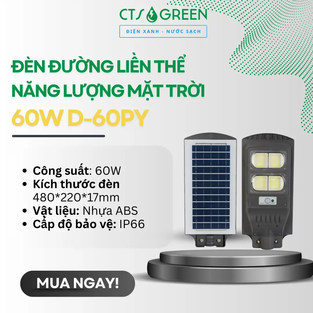 Đèn đường liền thể năng lượng mặt trời 60W D-60PY