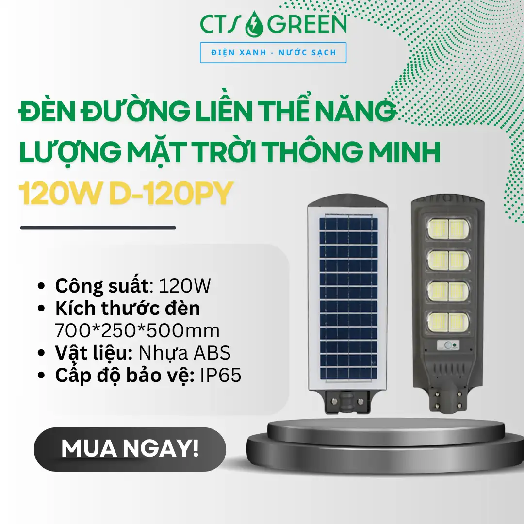 Đèn đường liền thể năng lượng mặt trời thông minh 120W D-120PY