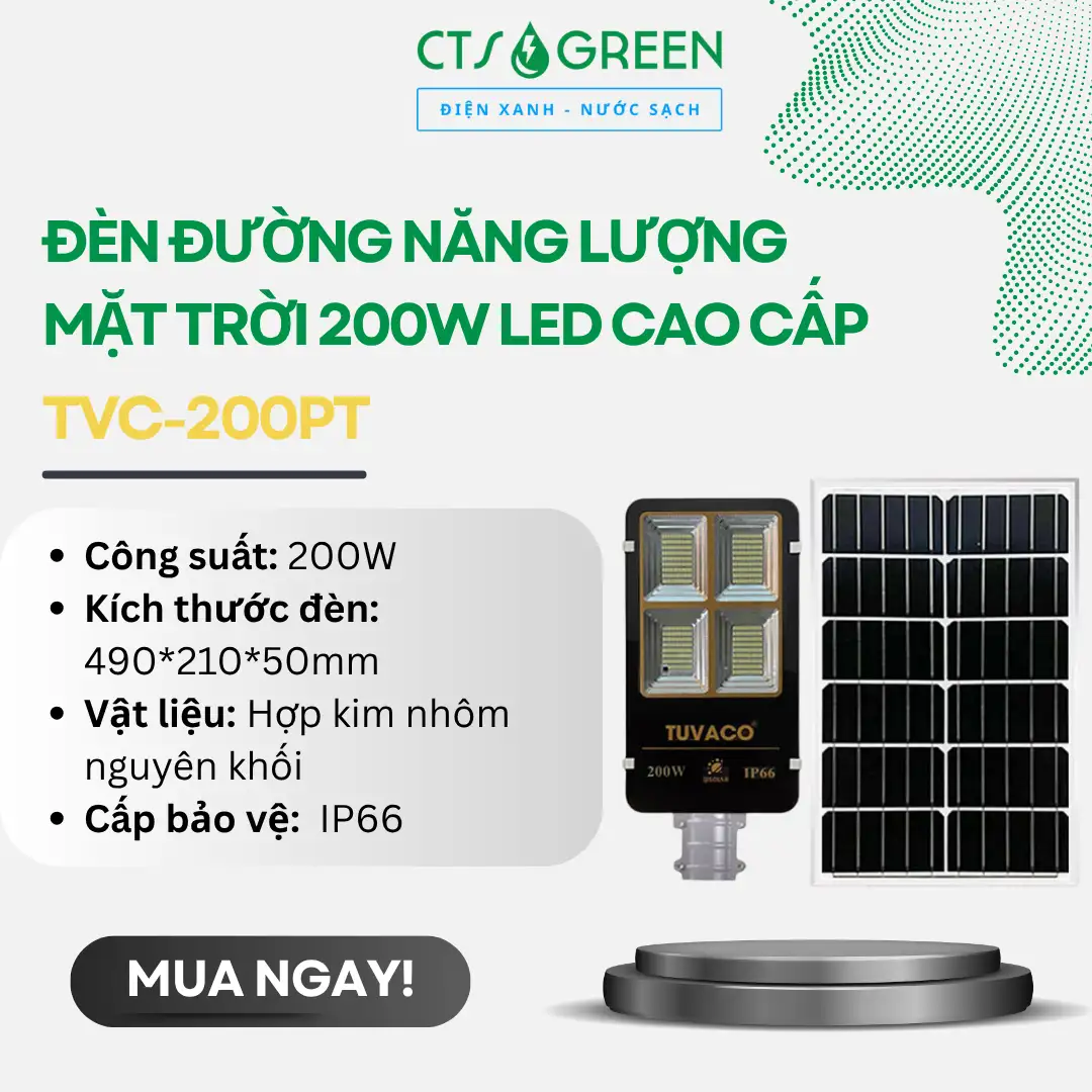Đèn đường năng lượng mặt trời 200W Led cao cấp [TVC-200PT]