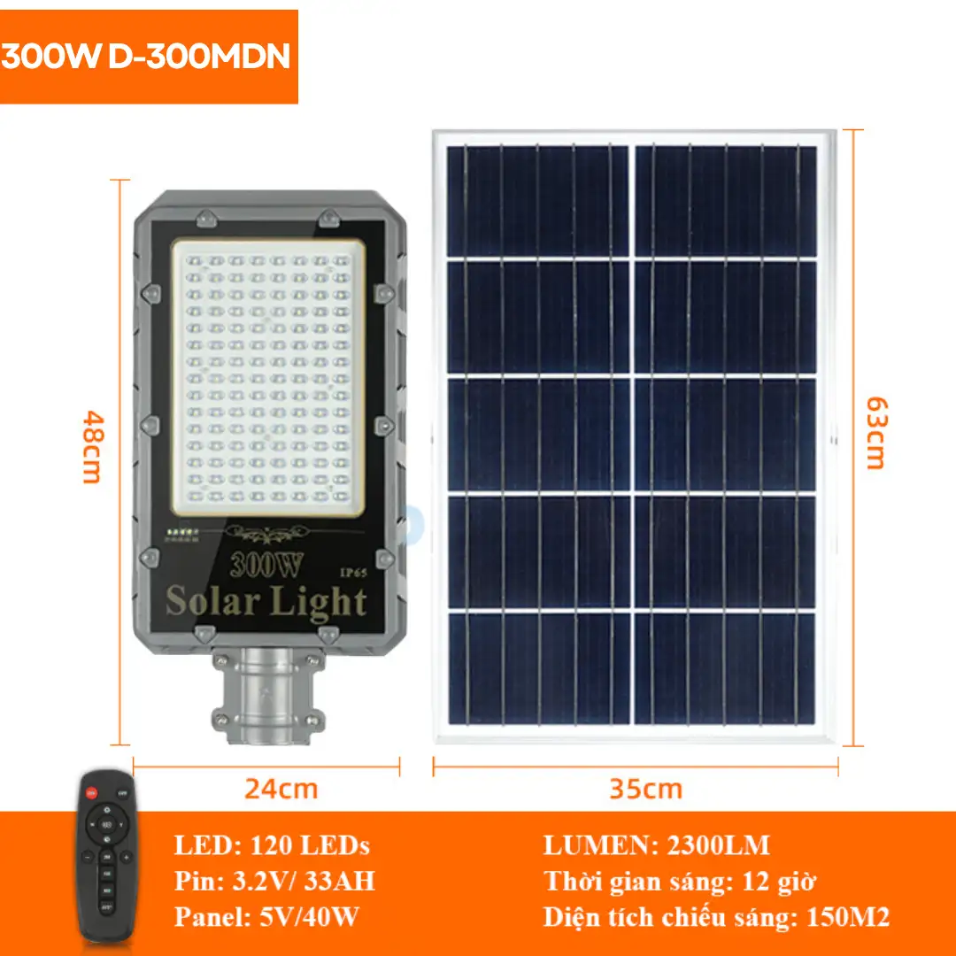Đèn đường năng lượng mặt trời 300W D-300MDN 5562 Đèn đường năng lượng mặt trời 300W D-300MDN