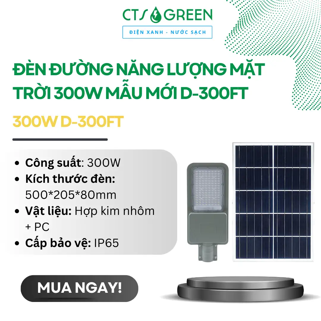 Đèn đường năng lượng mặt trời 300W mẫu mới D-300FT