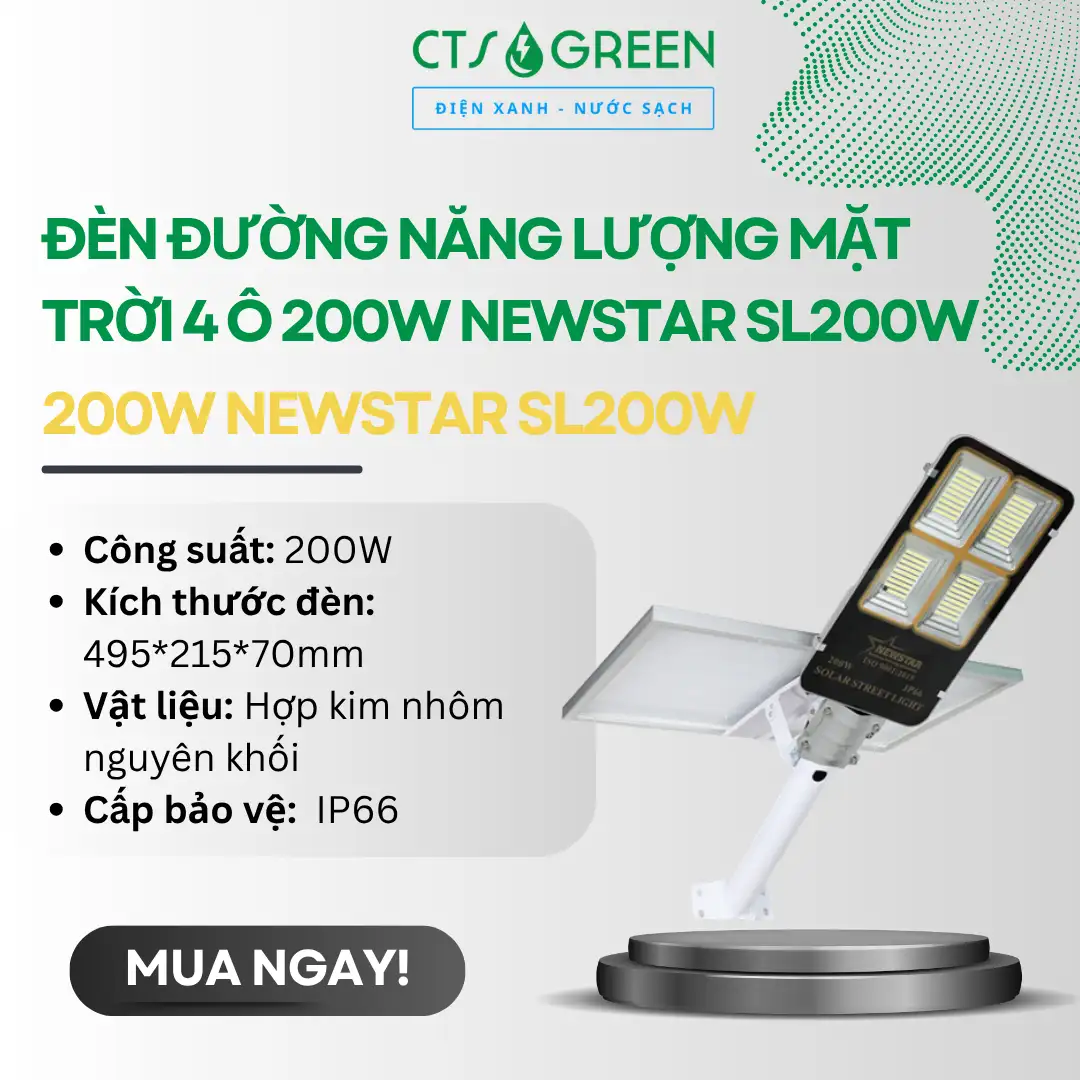Đèn đường năng lượng mặt trời 4 ô 200W Newstar SL200W