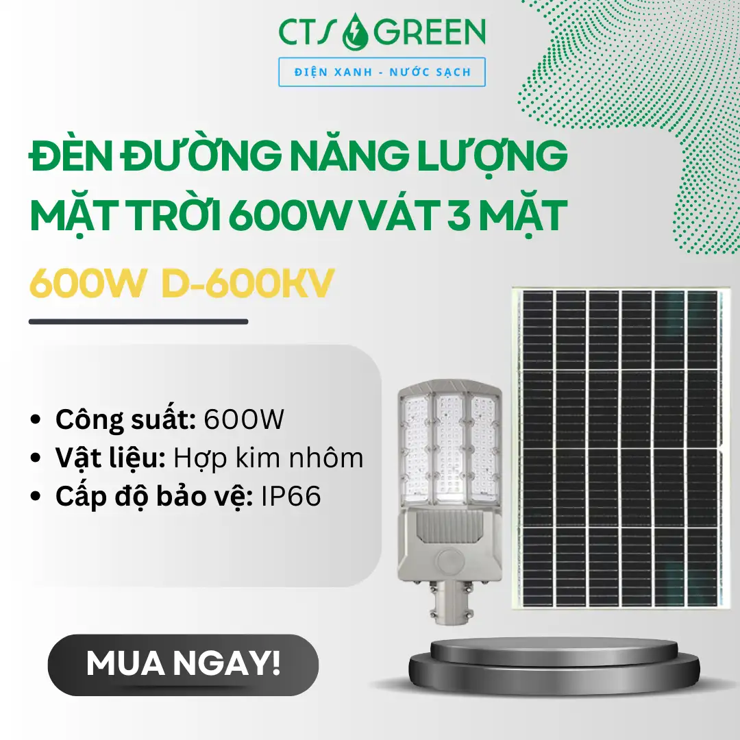 Đèn đường năng lượng mặt trời 600W vát 3 mặt D-600KV