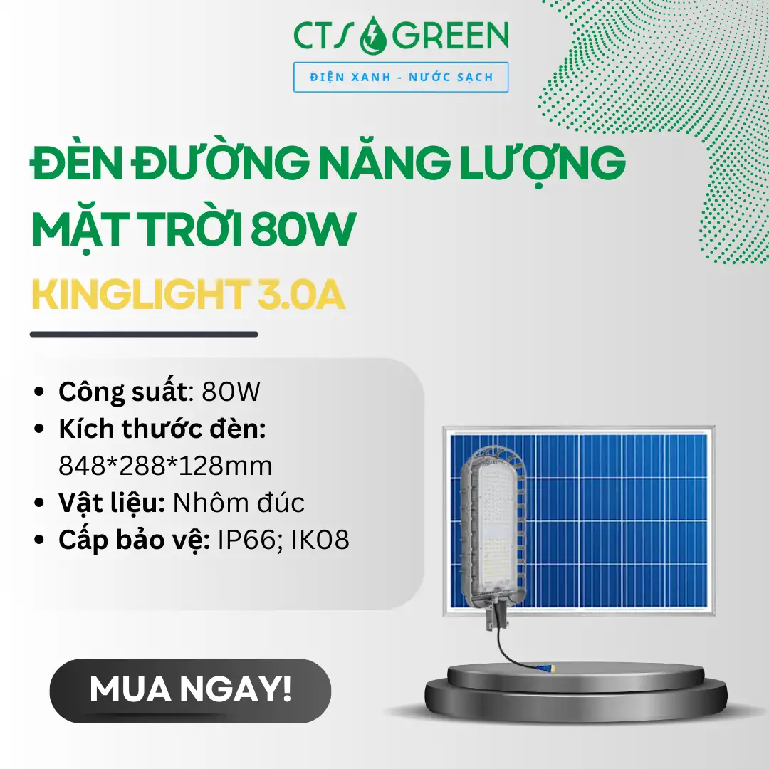 Đèn đường năng lượng mặt trời 80W KingLight 3.0A tại CTS Green