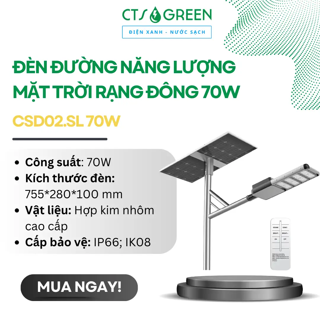 Đèn đường năng lượng mặt trời Rạng Đông CSD02.SL 70W 5137 Đèn đường năng lượng mặt trời Rạng Đông CSD02.SL 70W