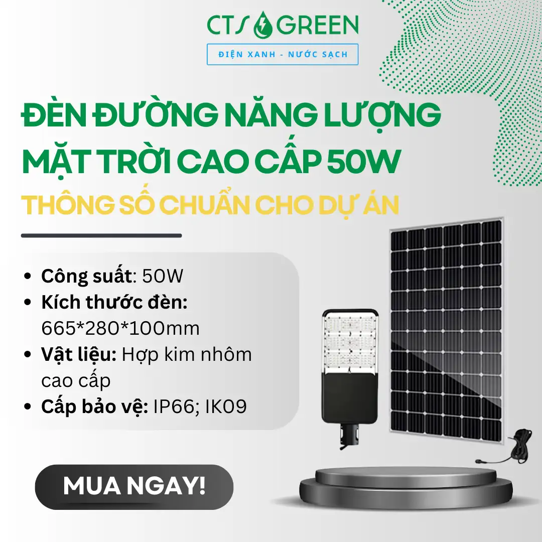 Đèn đường năng lượng mặt trời cao cấp 50W cho dự án