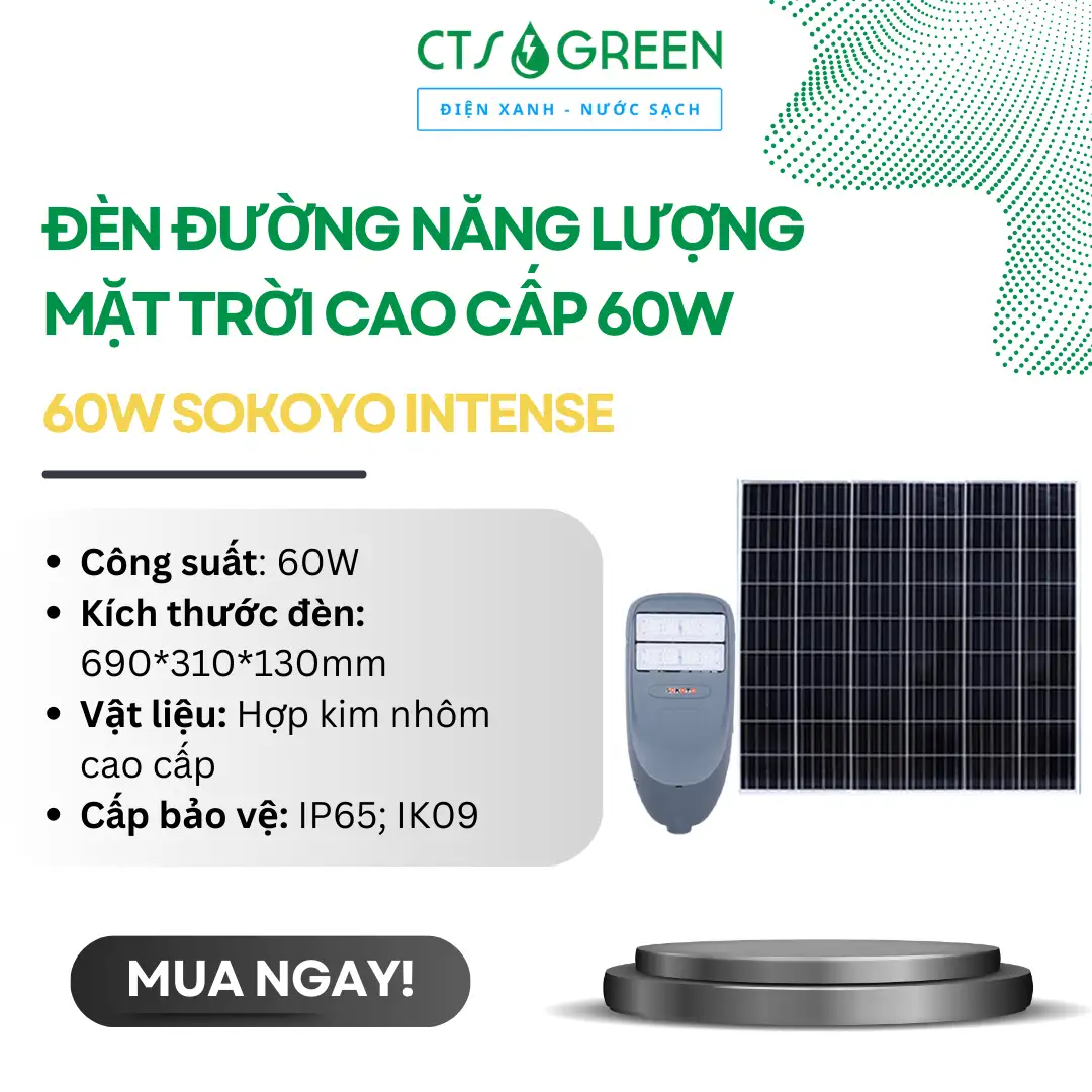 Đèn đường năng lượng mặt trời cao cấp 60W SOKOYO INTENSE