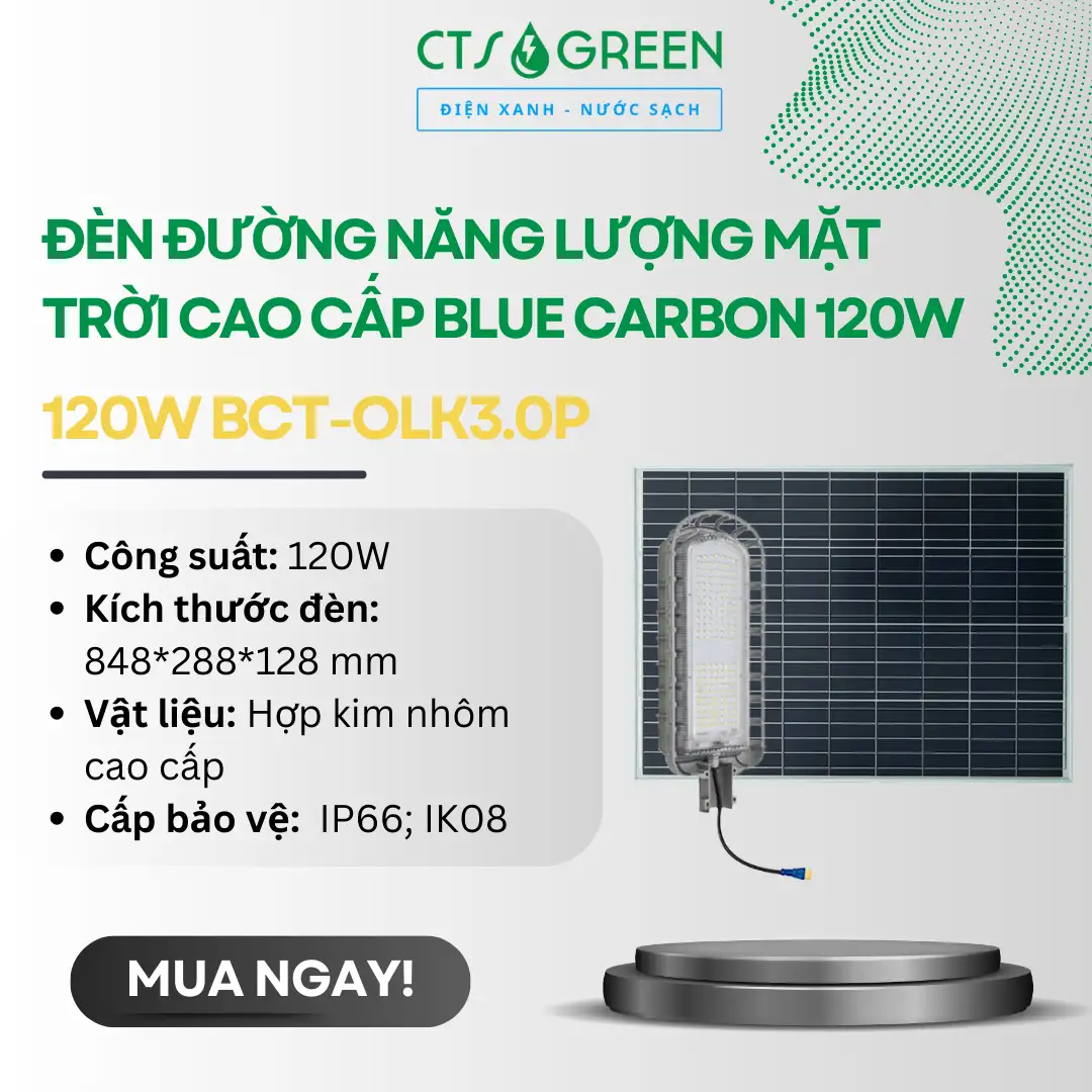Đèn đường năng lượng mặt trời cao cấp Blue Carbon 120W BCT-OLK3.0P