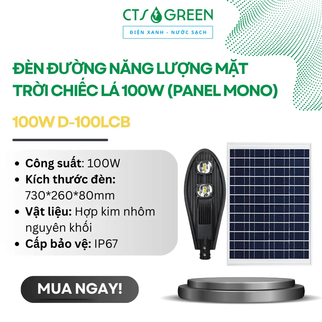 Đèn đường năng lượng mặt trời chiếc lá 100W D-100LCB (Panel Mono) 5194 Đèn đường năng lượng mặt trời chiếc lá 100W D-100LCB (Panel Mono)