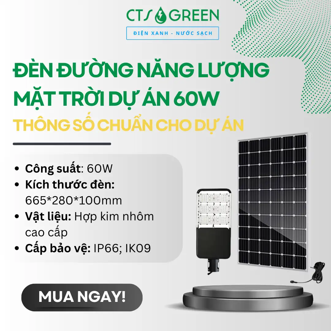 Đèn đường năng lượng mặt trời dự án, công suất 60W