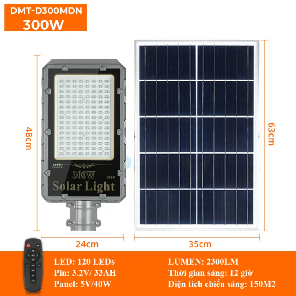 Đèn đường năng lượng mặt trời siêu sáng 300W - D300MDN