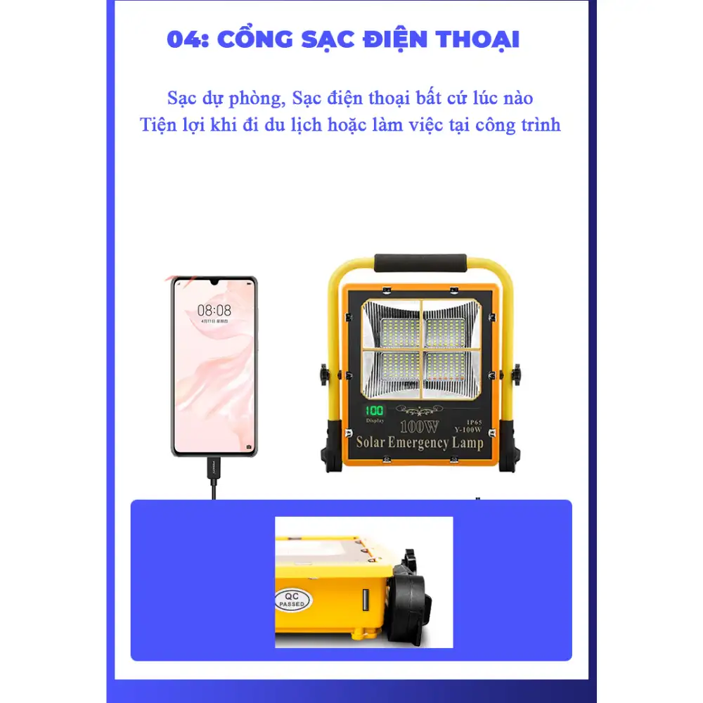 Đèn khẩn cấp năng lượng mặt trời 100W KC100Y (USB) 6474 Đèn khẩn cấp năng lượng mặt trời 100W KC100Y (USB)