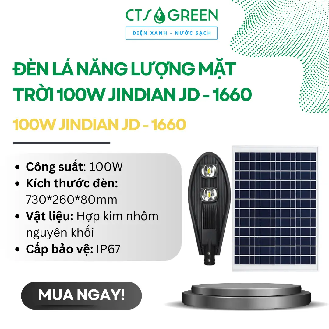 Đèn lá năng lượng mặt trời 100W Jindian JD - 1660