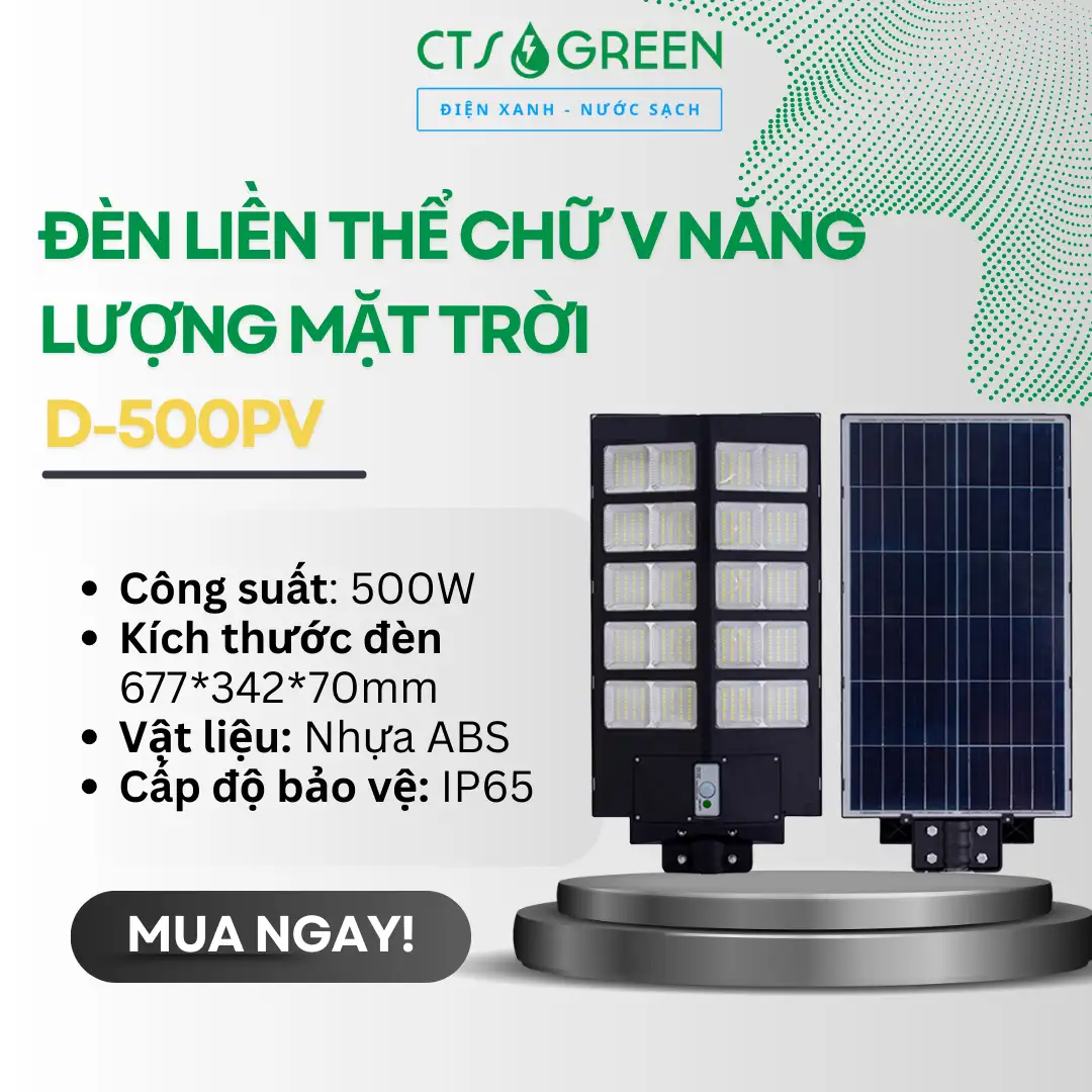 Đèn liền thể chữ V năng lượng mặt trời D-500PV