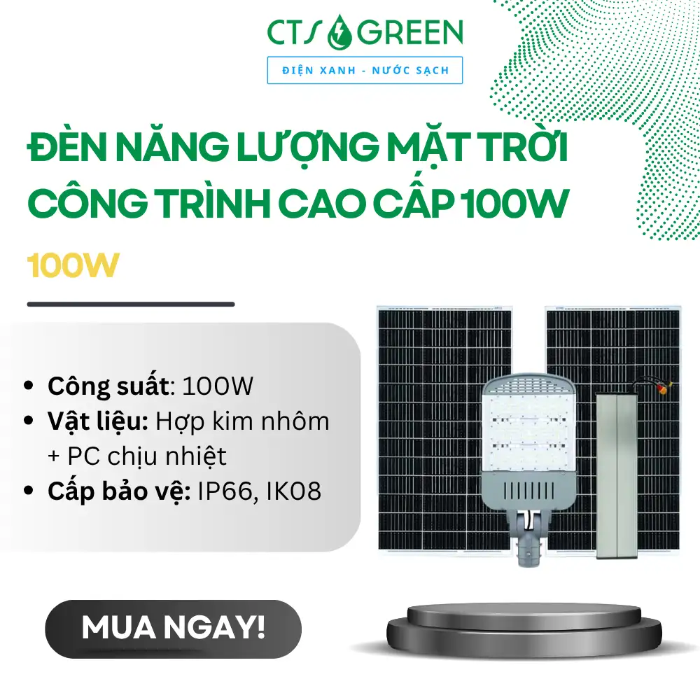 Đèn năng lượng mặt trời công trình cao cấp 100W 5727 Đèn năng lượng mặt trời công trình cao cấp 100W