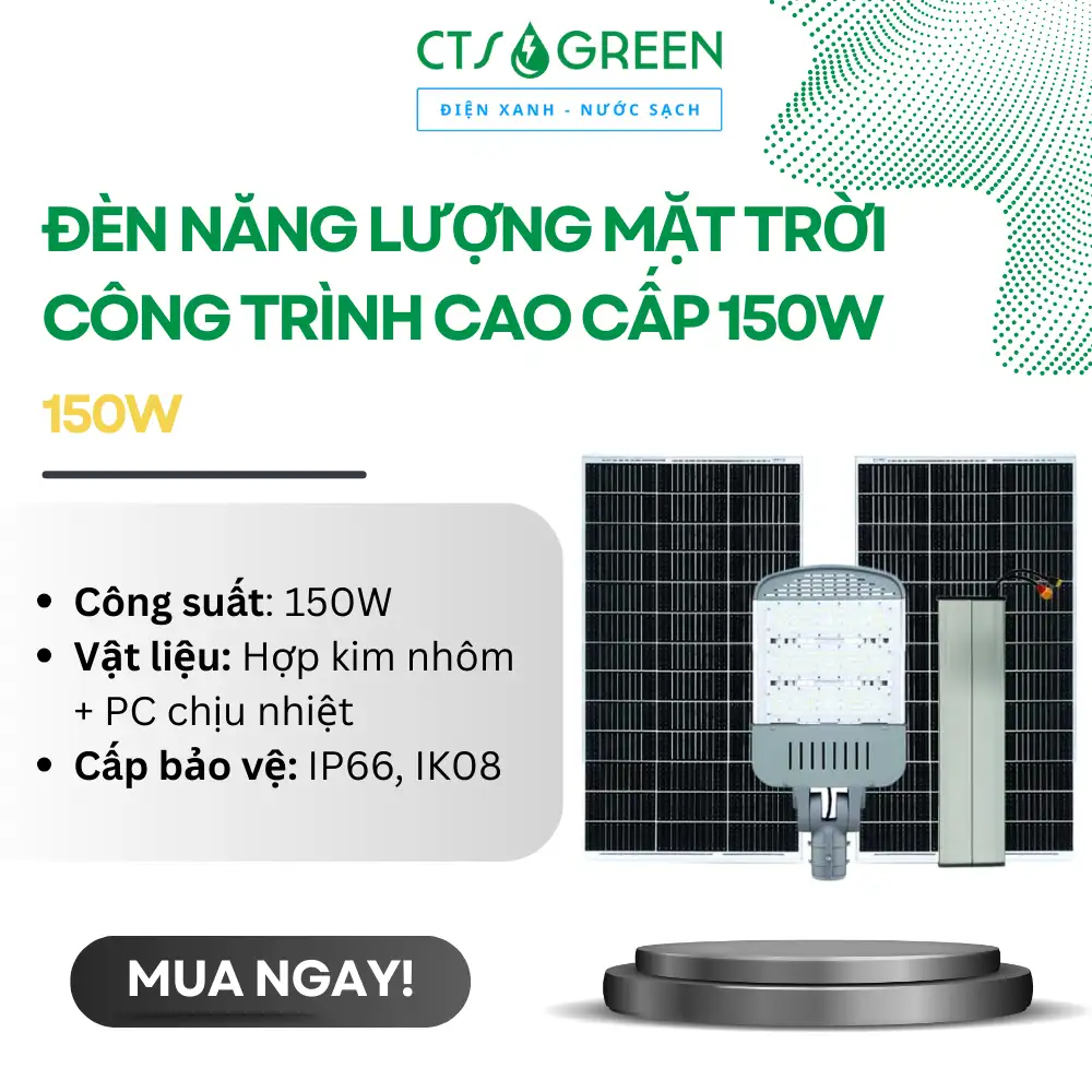 Đèn năng lượng mặt trời công trình cao cấp 150W 5729 Đèn năng lượng mặt trời công trình cao cấp 150W