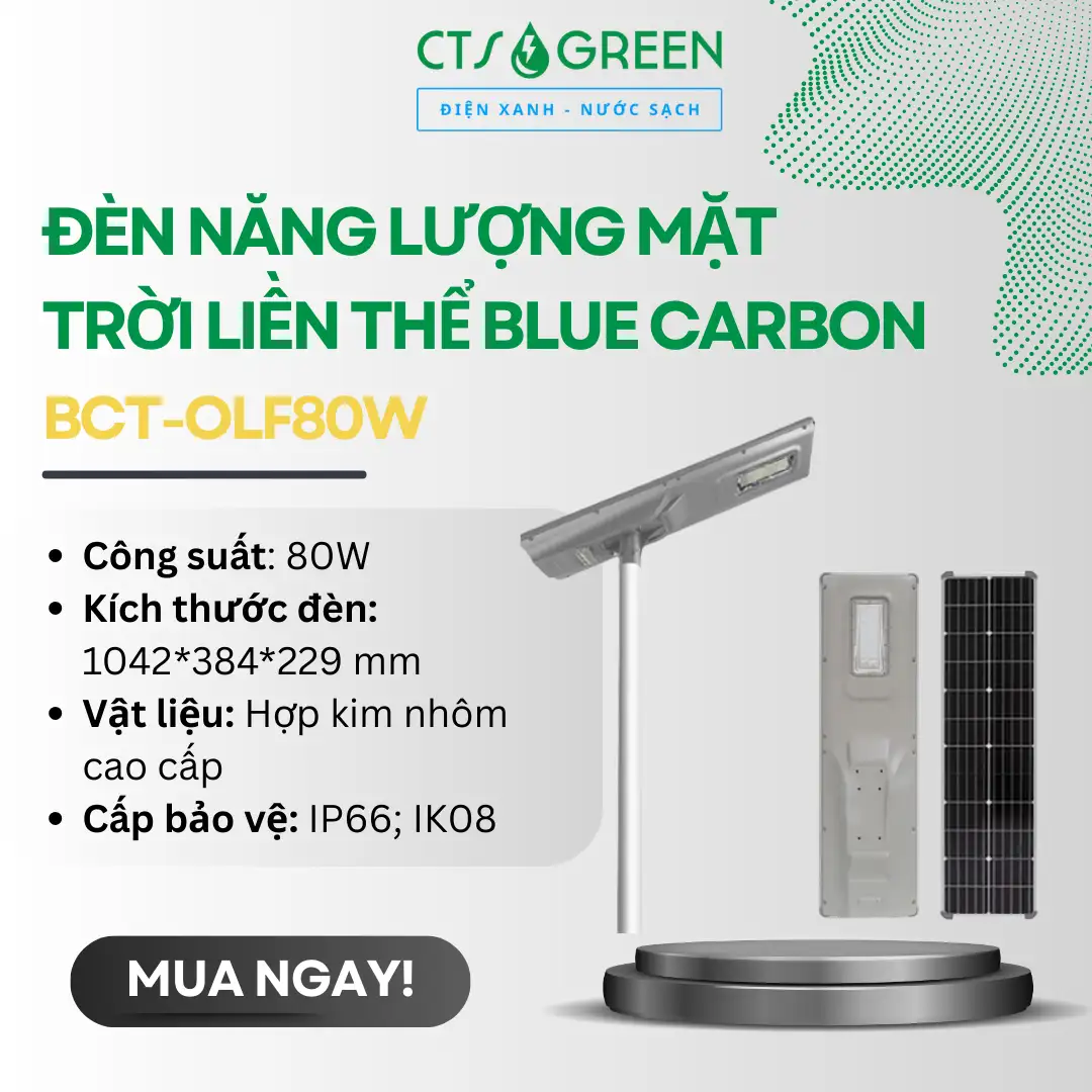 Đèn năng lượng mặt trời liền thể Blue Carbon BCT-OLF80W