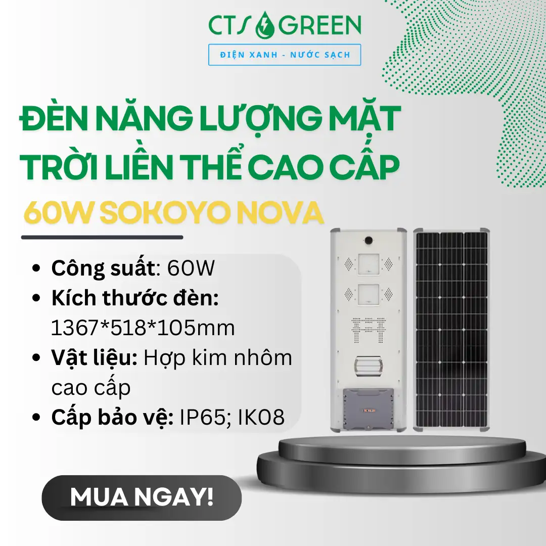 Đèn năng lượng mặt trời liền thể cao cấp 60W SOKOYO NOVA