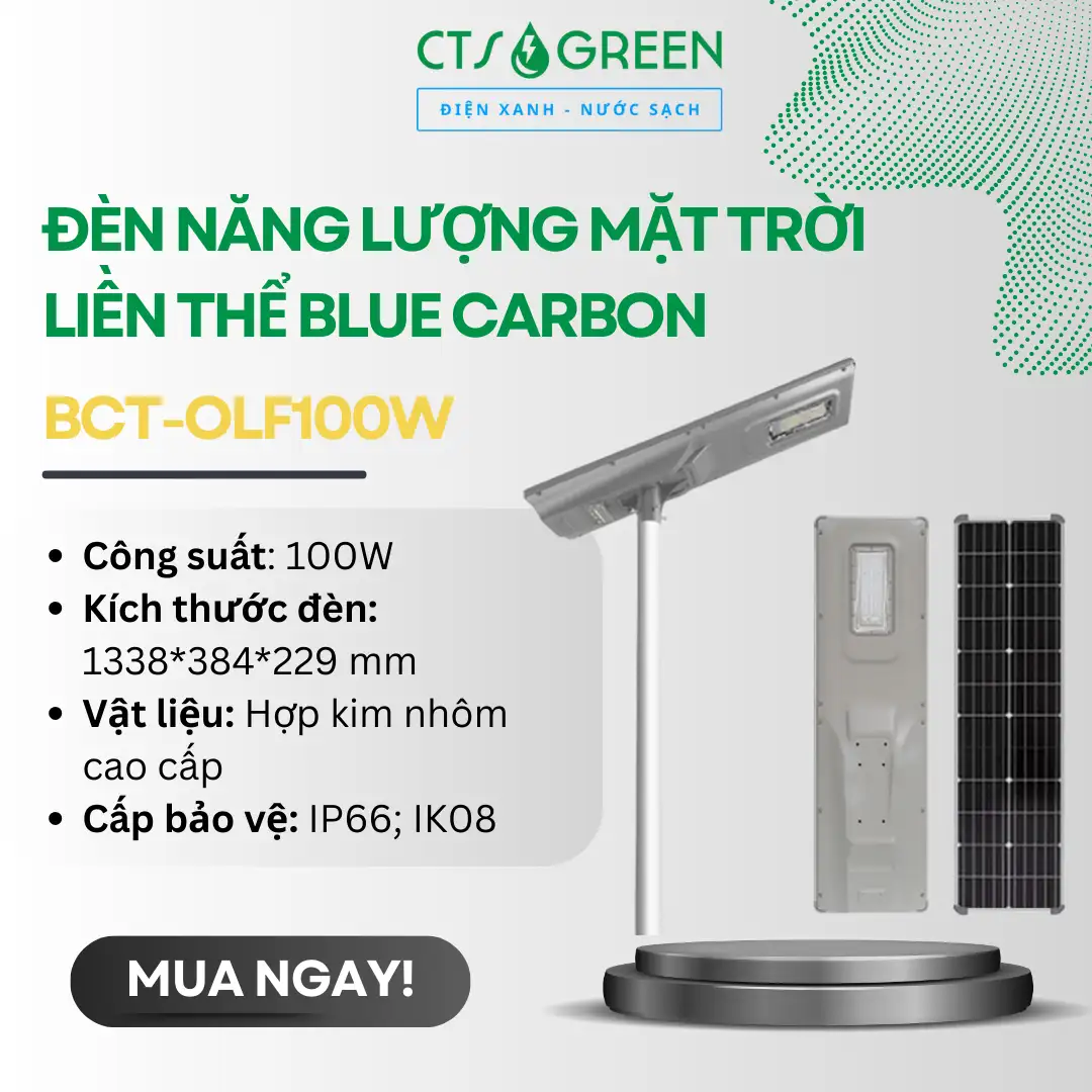 Đèn năng lượng mặt trời liền thể cao cấp Blue Carbon BCT-OLF100W