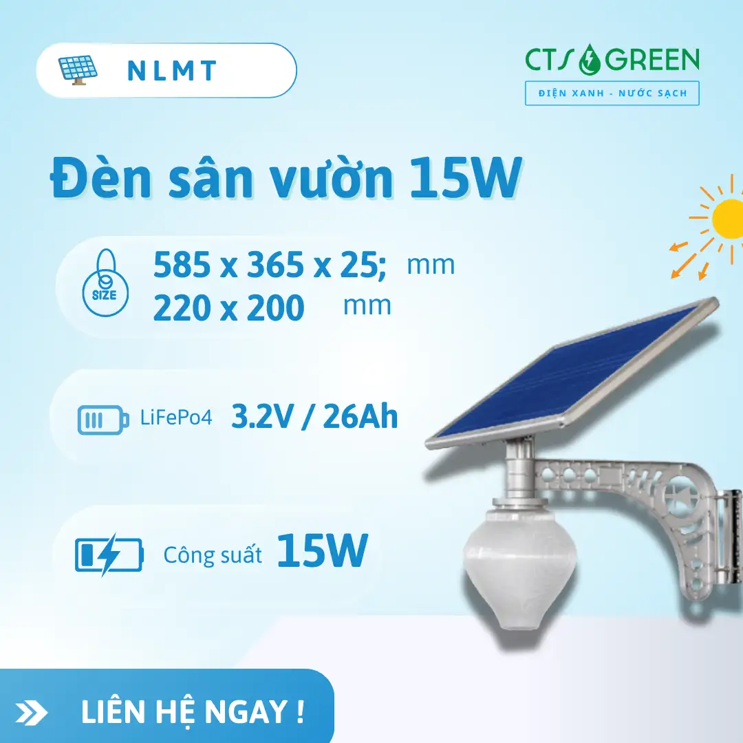 Đèn sân vườn năng lượng mặt trời 15W Euler Energy
