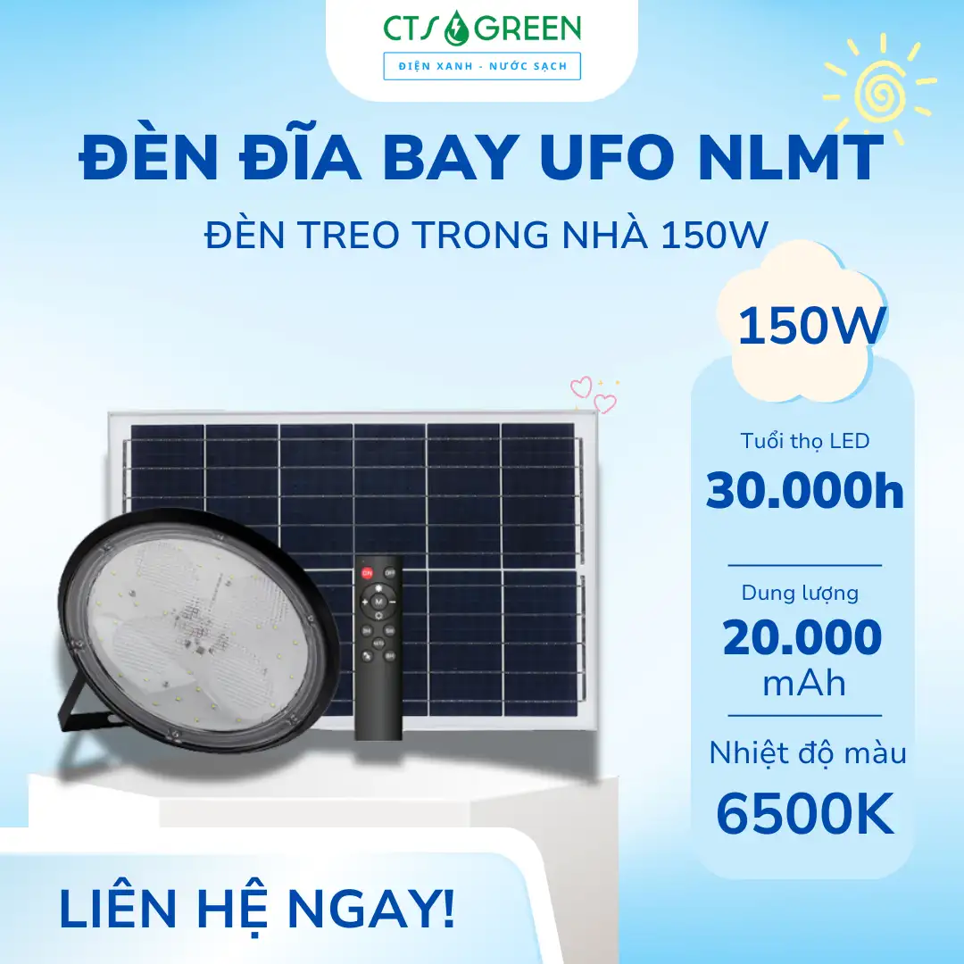Đèn UFO năng lượng mặt trời Rạng Đông 150W lắp trong nhà