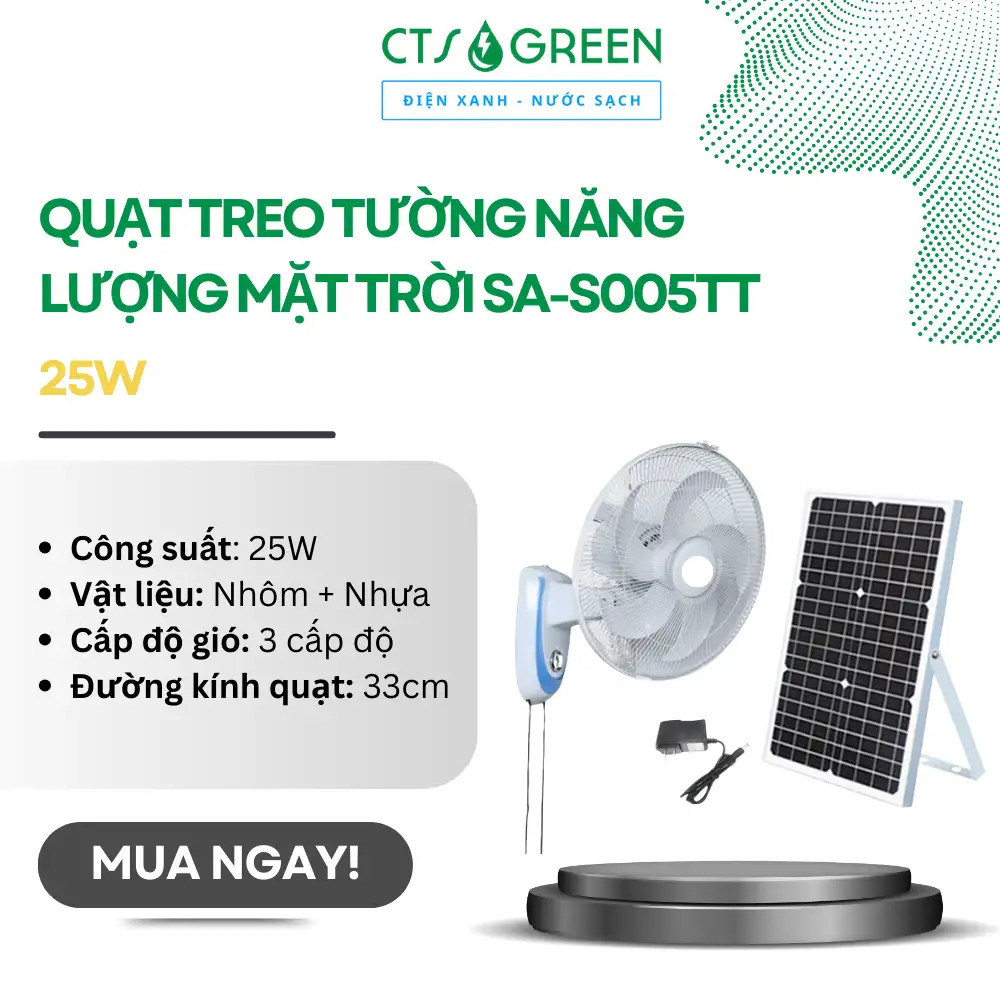 Quạt Treo Tường Năng Lượng Mặt Trời SA-S005TT