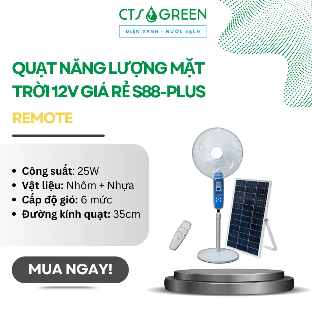 Quạt năng lượng mặt trời 12V giá rẻ S88-Plus [Remote]